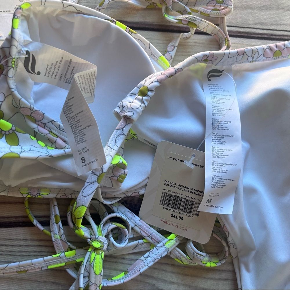 Fabletics White Retro Floral Print Strappy Cheeky Bikini Set - Picture 10 of 11